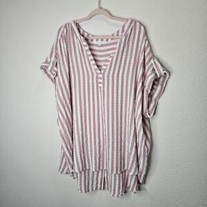 Jane + Delancey Anthropologie Plus Size 3X Pink White Stripe Crinkle Tunic Top